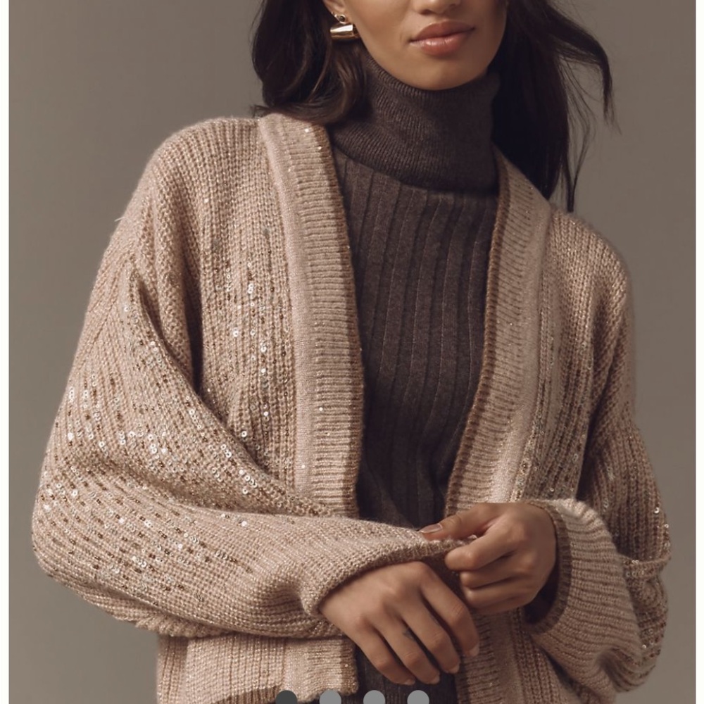 Elegant Tan Sequin Cardigan